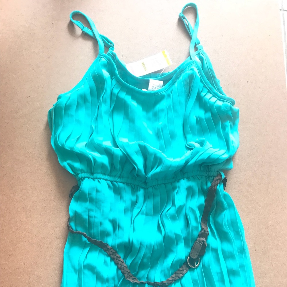 Turquoise Pleated Midi Dress